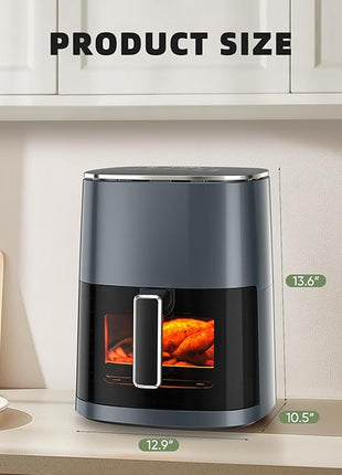 Elevon 6QT Large Air Fryer, 12-in-1 Digital Airfryer with Clear Window, Roast, Reheat, Dehydrate, Bake, Steam with 400F and More, Dishwasher Safe, Nonstick, Fit for Family of 2-5, Gray