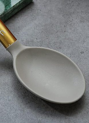 Berglander Non-stick Silicone Solid Serving Spoon, Titanium Gold Plating handle, Basting Spoon, Dishwasher Safe, Easy to Clean