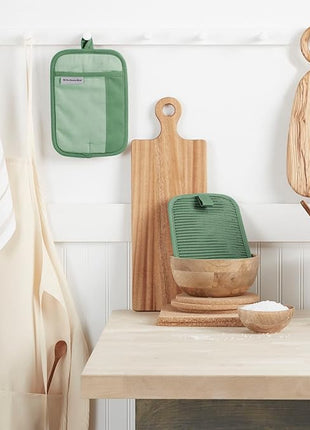 KitchenAid Beacon Two-Tone Non-Slip Pot Holder Set, Pistachio/Graphite Green, 7"x10", 2 Piece