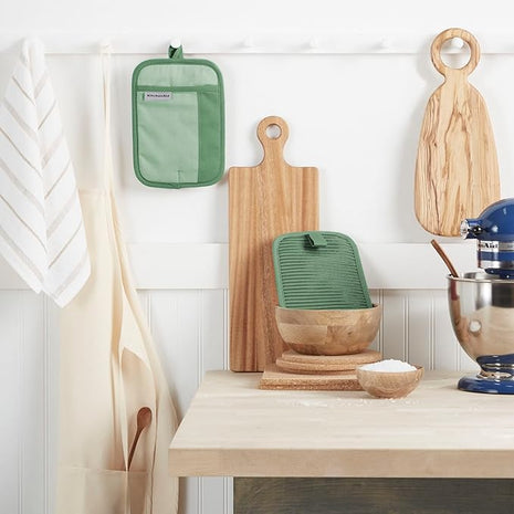 KitchenAid Beacon Two-Tone Non-Slip Pot Holder Set, Pistachio/Graphite Green, 7"x10", 2 Piece
