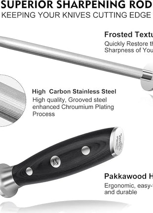 SHAN ZU Damascus Kitchen Knife Set, 7-Piece Professional Knife Sets for Chefs, Japanese 10Cr15CoMoV Super Steel With G10 Handle Knife Block Set, GYO Series