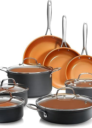 GOTHAM STEEL 13 Pc Ceramic Cookware Set Nonstick, Copper Pots and Pans Set Non Stick for Kitchen, Anodized Induction Pots and Pans for Cooking, Non Toxic Cookware Sets, Oven & Dishwasher Safe