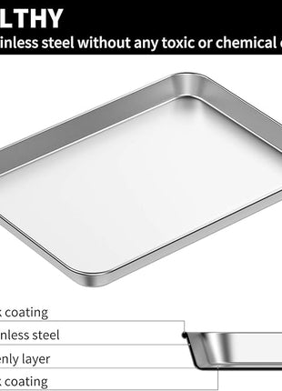 Baking Sheet Set of 2, Stainless Steel 2-Piece Cookie Sheet, Toaster Oven Baking Pan Set, Rectangle Size 16 x 12 x 1 inch, Healthy & Non Toxic, Mirror Finish & Rust Free, Dishwasher Safe