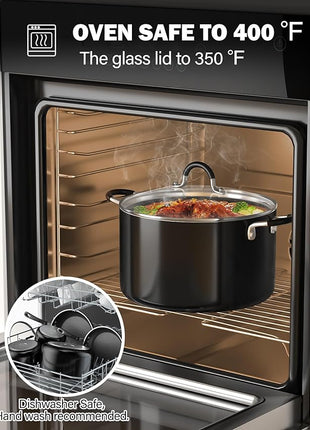 Cook N Home Pots and Pans Nonstick Kitchen Cookware Sets include Saucepan Frying Pan Stockpots 8-Piece, Heavy Gauge, Stay Cool Handle, Black