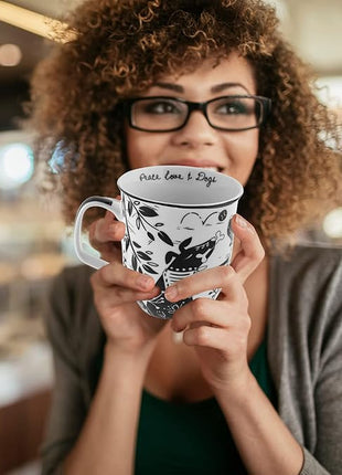 Karma Gifts 16 oz Black and White Boho Mug Dog - Cute Coffee and Tea Mug - Ceramic Coffee Mugs for Women and Men