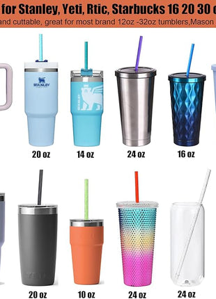 ALINK 12-Pack Glitter Reusable Clear Plastic Straws, 11" Long Hard Tumbler Replacement Drinking Straws for 16 OZ 20 OZ 30 OZ Stanley, YETI, Starbucks Tumblers with Cleaning Brush