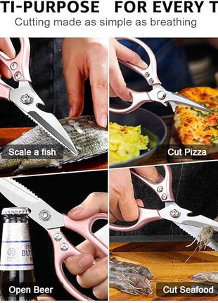2 Pack ONEBOM Kitchen Shears,Kitchen Scissors Heavy Duty Serrated Blade for Cutting Meat, Food, Fish, Poultry Sharp Scissors, Apartment Kitchen Accessories,Gift Herb Scissor(Rose Glod)