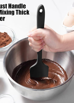 2-Piece Silicone Scraper & Spoon Spatulas: Doosu 600°F Heat Resistant Food Grade BPA Free Rubber Baking Flat Spatula Kitchen Cooking Spoonula for Mixing, Scraping, Folding, Stirring, Serving (Black)