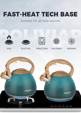 POLIVIAR Tea Kettle, 2.7 Quart Stovetop Tea Kettle, Audible Whistling Teapot with Crackle Finish, Food Grade Stainless Steel for Anti-Rust, Anti Hot Handle, Suitable for All Heat Sources (JX2023-LYD)