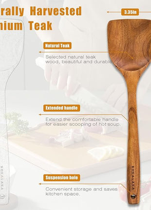 Wooden Spatulas, 1 Pcs Natural Teak Wood Spoon for Cooking Wooden Kitchen Utensil Wooden Spoons & Spurtle for Cooking