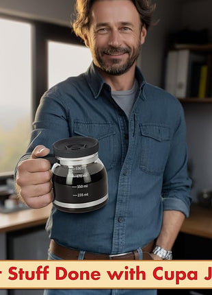 Cupa Joe Coffee Mug – 20oz Borosilicate Glass Diner Pot Mug with Spill-Proof Lid – Funny Novelty Gift for Coffee Lovers, Dads, Office, Travel & More