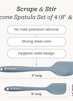 StarPack 'Scrape & Stir' Silicone Spatula Set (4 Pcs) - Heat Resistant Spatula Set 600°F - Food Grade Kitchen Spatulas - Nonstick Silicone Baking & Cooking Spatulas - Rubber Turner Set for Kitchen Use