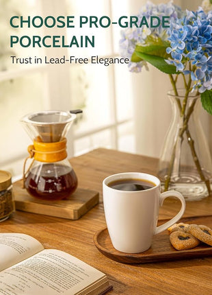 Sweese Porcelain Coffee Mugs - 16 Ounce - Set of 6, Cups for Latte, Hot Tea, Cappuccino, Mocha, Cocoa, White