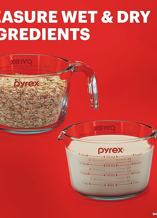 Pyrex Essentials (3-Pack) Glass Measuring Cups Set, (1, 2 & 4 Cup) Measuring Cups For Prepping, Baking and Cooking, Preheated Oven, Dishwasher, Freezer, and Microwave Safe