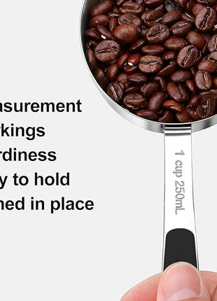 Measuring Cups and Spoons Set Stainless Steel 10 Piece for Cooking and Baking (5 Cups + 5 Spoons, Black Handle)