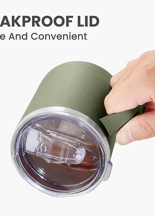 MEWAY 12oz Coffee Mug With Handle 2 Pack Bulk,Stainless Steel Insulated Travel Tumblers With Sliding Lid,Double Wall Vacuum Camping Cup for Hot & Cold Drinks Tea (Army Green,Set of 2)
