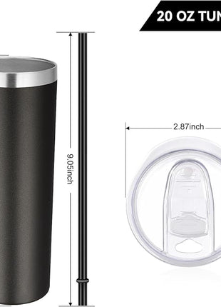 VEGOND Stainless Steel Skinny Tumbler, 20 oz Vacuum Insulated Tumbler with Lid and Straw, Double Wall Coffee Cup, Travel Mug for Cold Hot Drinks, Black 1 Pack