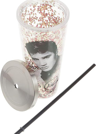 Spoontiques - Glitter Filled Acrylic Tumbler - Glitter Cup with Straw - 20 oz - Stainless Steel Locking Lid with Straw - Double Wall Insulated - BPA Free - Elvis Presley