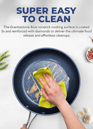 Granitestone Blue 12 Inch Nonstick Frying Pan With Mineral and Diamond Triple Coated Surface, Oven/Dishwasher Safe, 100% Non Toxic