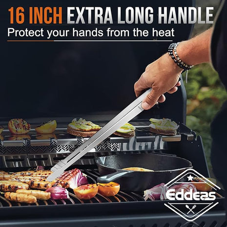 16 Inch long Kitchen Tweezers - 2 Pack large Tweezer Tongs for Cooking, Heavy Duty Stainless Steel Heat Resistant 600°F Food tweezers, Dishwasher safe