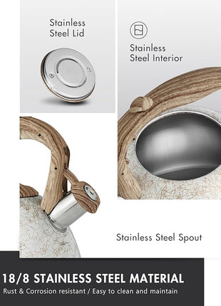 POLIVIAR Tea Kettle, Iron Grey Tea Pot Stovetop, 2.7 Quart Loud Whistling Coffee and Teapot, Food Grade Stainless Steel for Anti-Hot Handle and No-Rust, Suitable for All Heat Sources (JX2020-YB30)