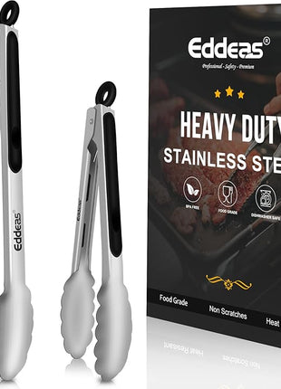 Kitchen Tongs - 9" and 12" Tongs for cooking, Heat Resistant 600 Degrees Stainless Steel Metal Tong and Non-Slip Handle - Perfect for Cooking, Salad and BBQ, Set of 2