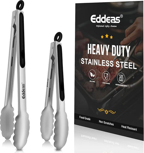 Kitchen Tongs - 9" and 12" Tongs for cooking, Heat Resistant 600 Degrees Stainless Steel Metal Tong and Non-Slip Handle - Perfect for Cooking, Salad and BBQ, Set of 2