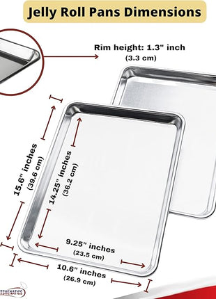 KITCHENATICS Jelly Roll Size Baking Sheet Pans, Premium Quality Aluminum Cookie Sheets for Roasting & Baking, Rimmed Nonstick Sheet Pans - Warp Free, Durable & Easy Clean - 10.6" x 15.6" IN, Set of 2