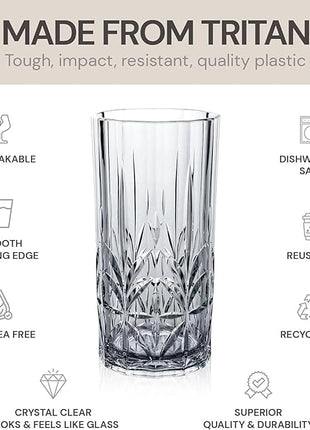BELLAFORTE Shatterproof Tritan Tall Tumbler Set of 4, 18oz - Myrtle Beach Drinking Glasses - Unbreakable Plastic Glasses Drinking for Gift, Party, New Year - BPA Free - Dishwasher Safe - Smoke Gray