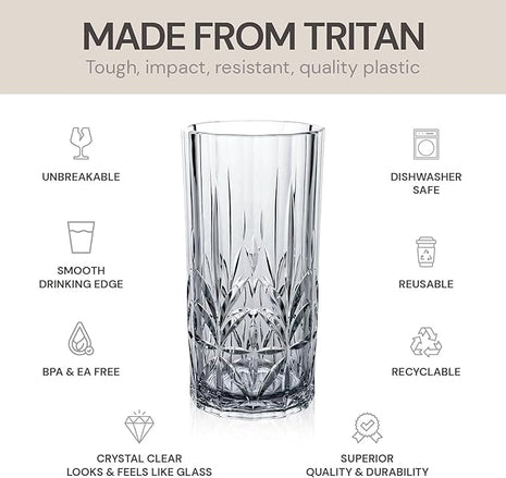 BELLAFORTE Shatterproof Tritan Tall Tumbler Set of 4, 18oz - Myrtle Beach Drinking Glasses - Unbreakable Plastic Glasses Drinking for Gift, Party, New Year - BPA Free - Dishwasher Safe - Smoke Gray