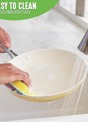 GreenLife Artisan Healthy Ceramic Nonstick, 8" and 10" Frying Pan Skillet Set, Stainless Steel Handle, Induction, PFAS-Free, Dishwasher Safe, Oven Safe, Yellow