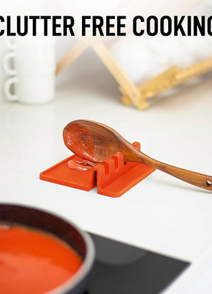 Zulay Kitchen Silicone Utensil Rest with Drip Pad for Multiple Utensils - BPA-Free, Heat-Resistant Spoon Rest & Spoon Holder for Stove Top - Kitchen Utensil Holder for Ladles & Tongs - Orange