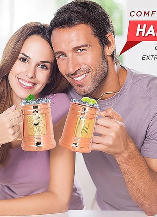 G GOODYGOODS Moscow Mule Copper Mugs: Make Any Drink Taste Better! 100% Pure Solid Copper His & Hers Gift Set - 2 Hammered 18 OZ Cups, 2 Unique Straws, Jigger & Recipe Booklet