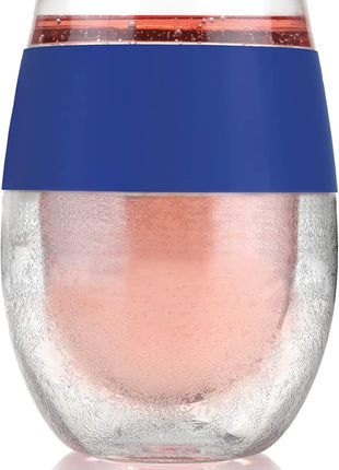 Host Wine Freeze Cup Set of 2 - Plastic Double Wall Insulated Drink Cup, Freezable Vacuum Insulated Wine Glasses, 8.5 oz Blue