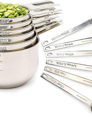 Simply Gourmet Measuring Cups and Spoons Set of 12 – Stainless Steel Kitchen Gadgets – Stackable Design with Long Handle Spoons – Fits in Jars – Cooking & Baking Measuring Set for Dry & Liquid