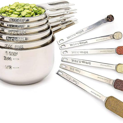 Simply Gourmet Measuring Cups and Spoons Set of 12 – Stainless Steel Kitchen Gadgets – Stackable Design with Long Handle Spoons – Fits in Jars – Cooking & Baking Measuring Set for Dry & Liquid
