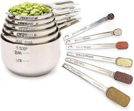 Simply Gourmet Measuring Cups and Spoons Set of 12 – Stainless Steel Kitchen Gadgets – Stackable Design with Long Handle Spoons – Fits in Jars – Cooking & Baking Measuring Set for Dry & Liquid