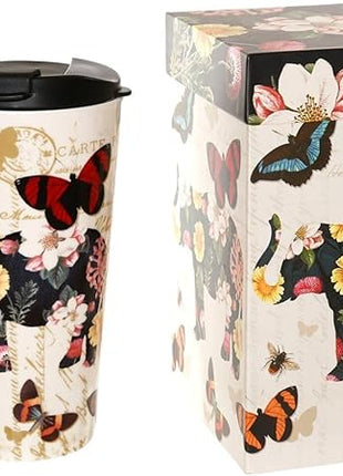 Topadorn 17oz Ceramic Travel Coffee Mug with Sealed Lid Tea Cup with Color Box, Microwave & Dishwasher Safe Unique Mug, Holiday Gift Her Him, Flower & Butterfly