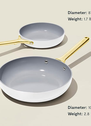 Caraway Fry Pan Duo - Nonstick Ceramic Frying Pan (8" & 10.5”) - Non Toxic, PTFE & PFOA Free - Oven Safe & Compatible with All Stovetops (Gas, Electric & Induction) - White