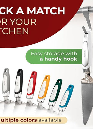 Orblue Pie Server, Essential Kitchen Tool, Serrated on Both Sides, Great for Right or Left Handed Chef, Stainless Steel Flatware , Cake Cutter,White