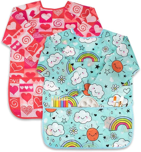 CUBACO Kids Painting Apron, 2pcs Waterproof Art Smocks For Child 3-8 Years, Kids Smocks for Painting Aprons with Long Sleeve