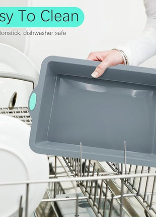 To encounter Silicone Baking Pans Set, 4 Pieces Nonstick Bakeware Set with Baking Pans, Baking Sheets, Cookie Sheets, Cake Pan with Metal Reinforced Frame More Strength, Light Grey