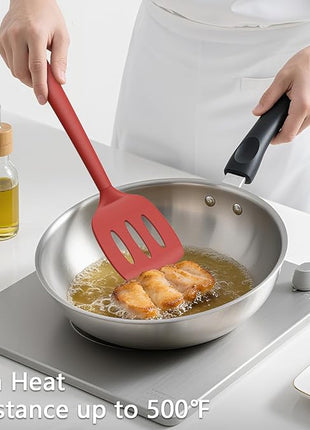 Coukre 3 Pack Silicone Spatula Set, High Heat Resistant, BPA-Free, Fish Spatula, Solid & Slotted Turner for Non-Stick Pans, Flipping Eggs, Pancakes, Fish, Burgers (3, PureRed)