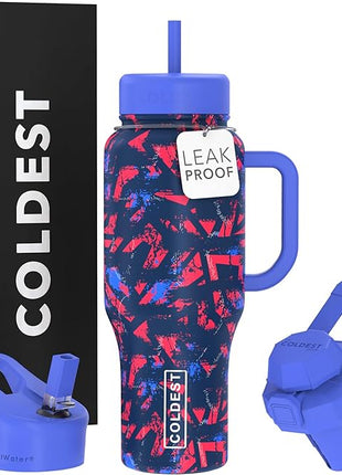 Coldest Tumbler with Handle and Straw - 100% Leak Proof Insulated Tumbler with Lid and Straw (3 Lids) - Stainless Steel Tumblers for Women & Men - Cup Holder Friendly Base, 36 oz (Trailblazer)