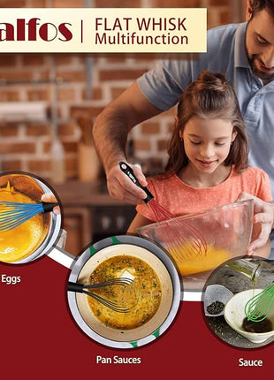 Walfos Whisk,Whisks for Cooking Non Scratch.Silicone Whisk Set of 4 Kitchen Wisk-11in Flat wisk and 7+9+11in Balloon Whisk.Nice for Mixing,Whisking and Stirring.Dishwasher Safe.(4pcs-Colorful)