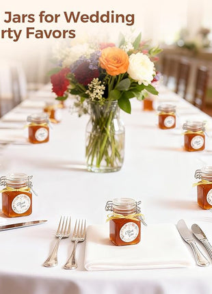 ComSaf 4 oz Glass Jars with Lid, Set of 12 Mini Airtight Glass Jars, Spice Jars, Small Mason Jar, Canning Jar Square with Seal Wire Clip Fastening, Labels & Funnels for Jam, Honey, Kitchen, Wedding