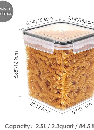 Vtopmart Food Storage Containers 2.5L / 84.5oz, 4 Pieces BPA Free Plastic Airtight Canister for Flour, Sugar, Baking Supplies, with 4 Measuring Cups and 24 Labels, Black