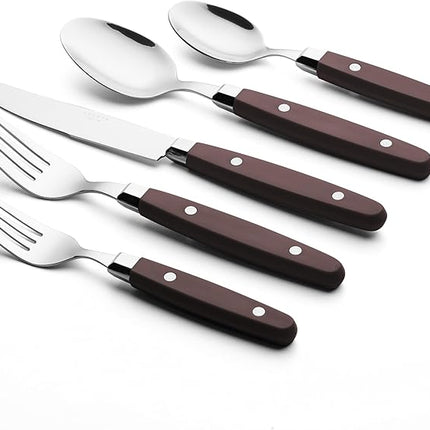 ANNOVA Silverware Set, Retro/Rivet Colorful Stainless Steel Tableware Kitchen Flatware Set Utensils, Includes Dinner Knives, Forks, Spoons, Salad Forks & Dessert Spoons (Chocolate Brown, 20 Pieces)