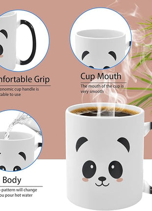 Heat Changing Mug, Funny Panda Color Changing Ceramic Coffee Mug,11 oz Heat Sensitive Magic Cup Xmas Gift for Mom Sisters Girlfriends Friends, Cute Birthday Christmas Gift for Women Men Kids