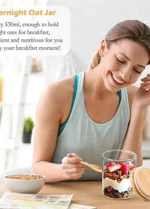 Spice Jars, Overnight Oats Containers with Airtight Lid and Spoon, Decorative Kitchen Canisters Set, Glass Storage Containers for Coffee, Tea, Sugar, Spice, Bath Salt, 18Oz/530ML (3PCS)